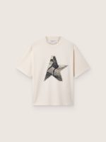 Women's T-shirt in white cotton jersey with star print