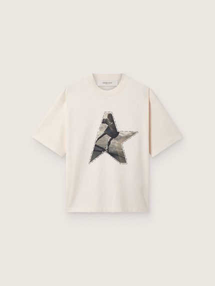 Women's T-shirt in white cotton jersey with star print