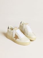 Women's Ball Star in white leather with gold glitter star and black glitter heel tab - Image 2