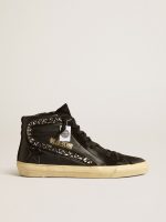 Slide in leather with black star and Swarovski crystal flash