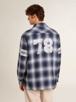 Men's blue 3D checkered shirt with print on the back - Image 4