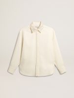 Women's viscose and cotton blend shirt with crystal-embellished collar