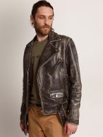 Men's biker jacket in distressed leather - Image 2