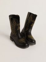 Wish Junior boots in black leather with yellow star embroidery - Image 2