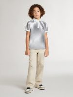 Boys' white cotton polo with navy blue stripes and embroidery - Image 3