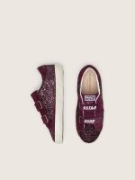 Junior Old School in burgundy glitter with burgundy suede star and heel tab - Image 3