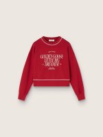 Girls' cropped sweatshirt in red cotton with logo