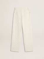 Women's white denim pants with beading and crystals - Image 6
