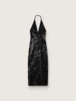 Women's long dress in tulle with floral embroidery in black sequins - Image 2