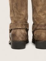 Women's high Biker boots in dark beige waxed suede with strap and a silver-colored buckle - Image 6