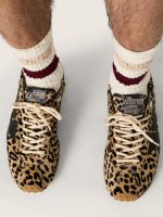 Men's Marathon Speed in beige and black leopard-print pony skin with black leather star - Image 3