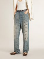 Women's washed jeans with all-over eyelets - Image 2