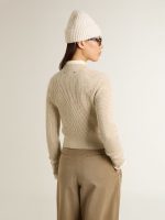 Cropped round-neck sweater in beige wool with all-over crystals - Image 4