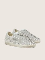 Women's Super-Star in white leather with light gray star and metal studs - Image 2