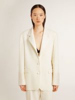 Single-breasted oversize jacket in white with silk effect and embroidery - Image 2