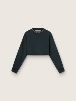 Women's cropped cotton sweatshirt with crystals on the front