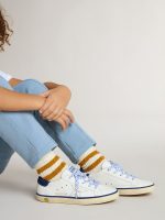 Junior Super-Star in white leather with blue suede heel tab - Image 3