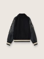 Black wool bomber jacket with patch - Image 2