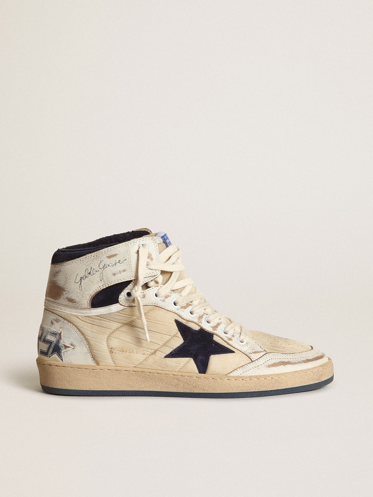 69275e06ac7d82d639389ba4d1d944c48162258d2cb2b82e1e8a5ea342b19326 Men's Sky-Star in cream-colored nylon and leather with blue suede star - Image 1
