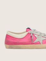 Men's Super-Star in neon pink nylon with light gray suede star - Image 4