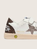 Young Ball Star in white leather with dove-gray glitter star and brown glitter inserts - Image 4