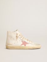 Francy in cream nappa with pink crocodile-print leather star