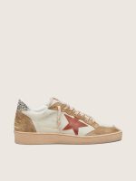 Women's Ball Star in cream leather with brick-red leather star and suede inserts