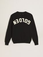 Women's round-neck sweater in dark blue cotton with logo on the back - Image 6