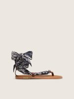 Women's flat sandals with dark blue paisley pattern and jewel detail - Image 6