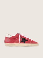 Women's Super-Star in red suede with glitter star and white heel tab