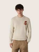 Unisex crew-neck sweater in beige cotton with patch on the front and logo on the back - Image 5