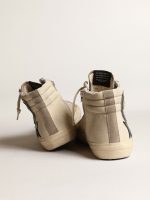 Slide in beige mesh and nylon with blue leather star and flash - Image 5