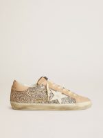 Women's Super-Star in silver glitter with leather star and heel tab