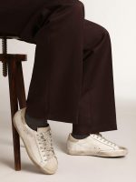 Women's Super-Star in white leather with perforated star and beige nubuck heel tab - Image 3