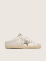 Women's Super-Star Sabots in white leather with Swarovski star
