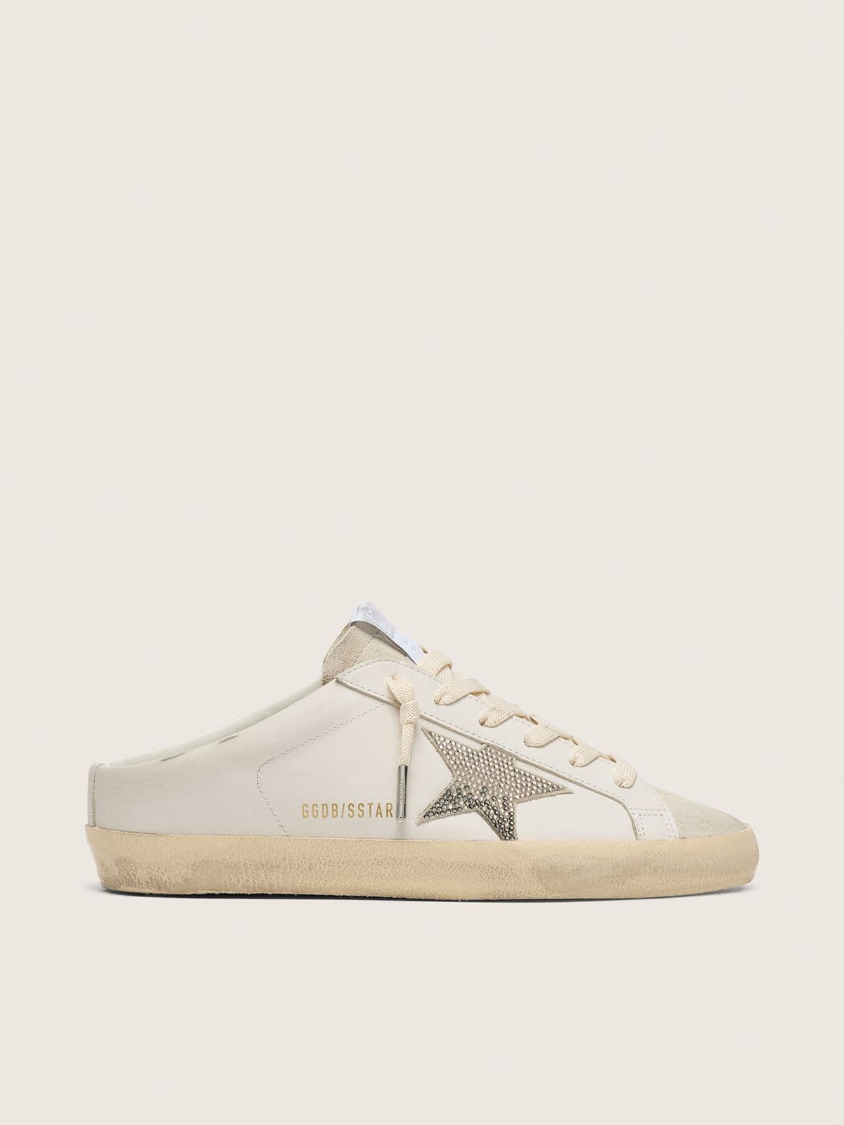 6b496bce701254829ddb371d917c230158ea5d54152c278f7c1137b939fb4082 Women's Super-Star Sabots in white leather with Swarovski star - Image 1