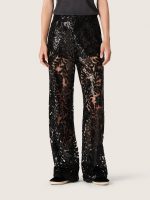 Women's tulle pants with floral embroidery in black sequins - Image 5