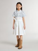 Girls' shirt dress in white cotton canvas with a blue nautical print and white piping - Image 2