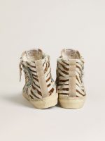 Women's Slide in zebra-print pony skin with green laminated leather flash - Image 4