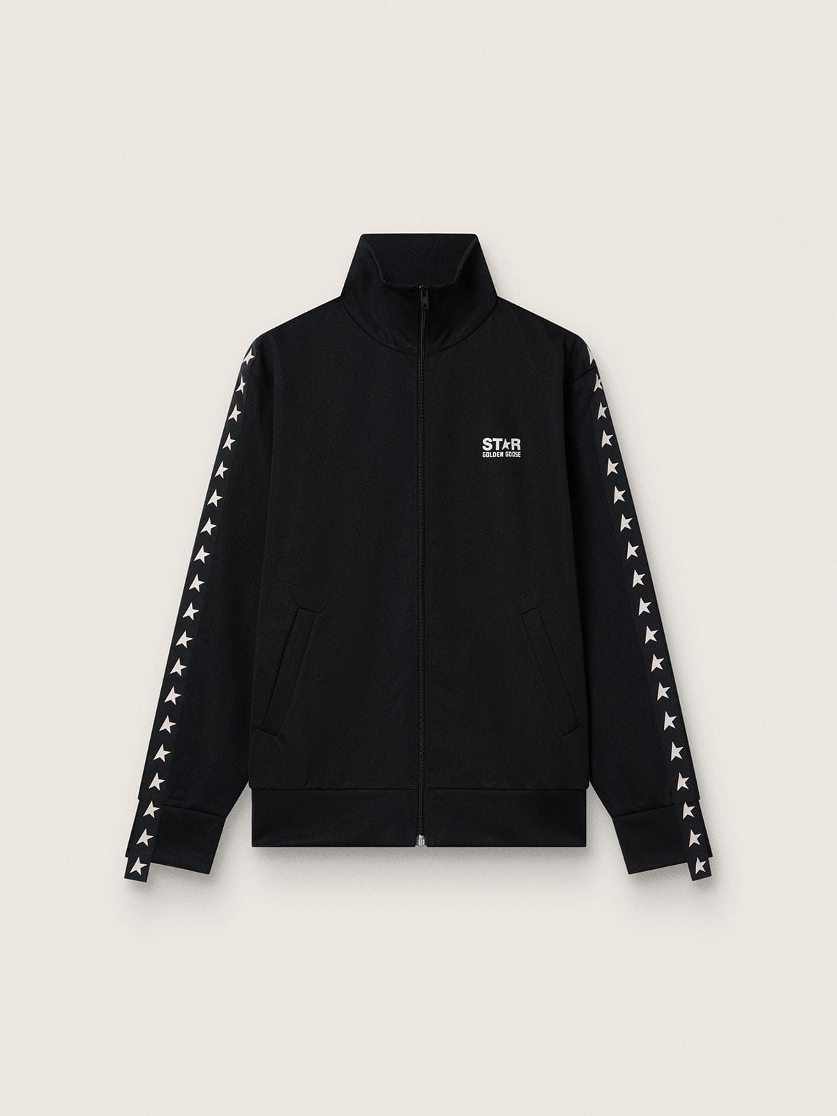 6ba14549b23dd796f1c019fbf78fedd07c34616c4d6423a7251b47d0a4bb0e11 Men's black zipped sweatshirt with white stars - Image 1