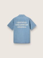 Unisex shirt in light blue denim with embroidery on the back - Image 2