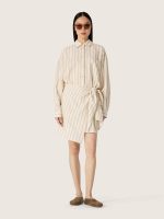 Women's ecru cotton shirt dress with beige and brown stripes - Image 5