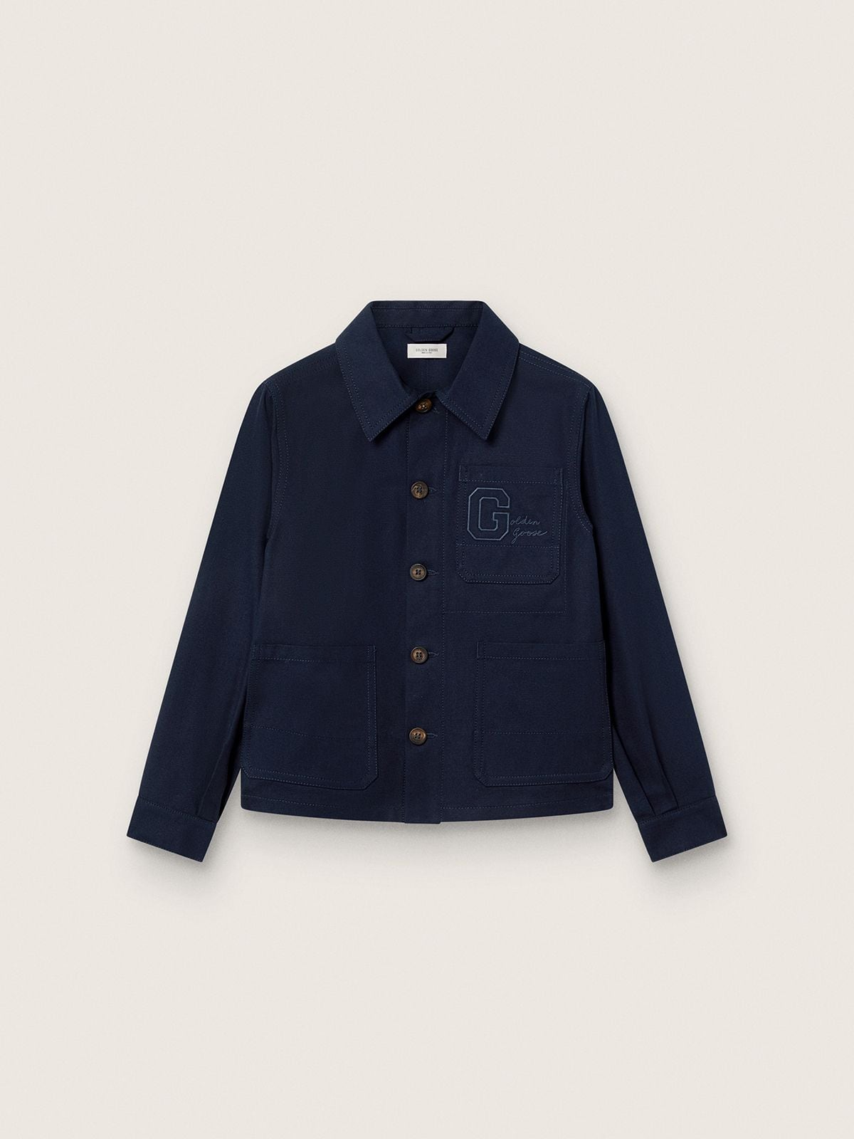 6c6264a1cc2633b04bc33b523f0d4d637628f6a07142d93a8091ba4c3bb30135 Journey unisex shirt in blue cotton canvas with embroidered logo - Image 1