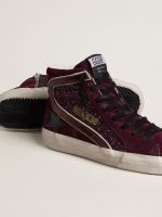Women's Slide in black cherry glitter and suede with leather star and metallic leather flash - Image 3