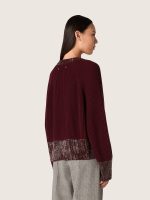 Women's crew-neck sweater in burgundy wool with rhinestone embroidery - Image 6