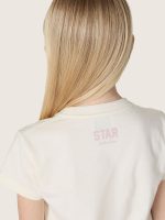 Star girls' T-shirt in white cotton jersey with pink glitter star - Image 5