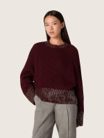 Women's crew-neck sweater in burgundy wool with rhinestone embroidery - Image 5