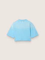 Women's cropped T-shirt in light blue cotton jersey with graphic print - Image 2