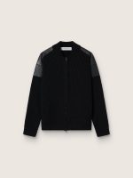 Men's black merino wool jacket with leather patches