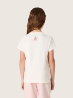 Girls' white cotton T-shirt with pink print - Image 6